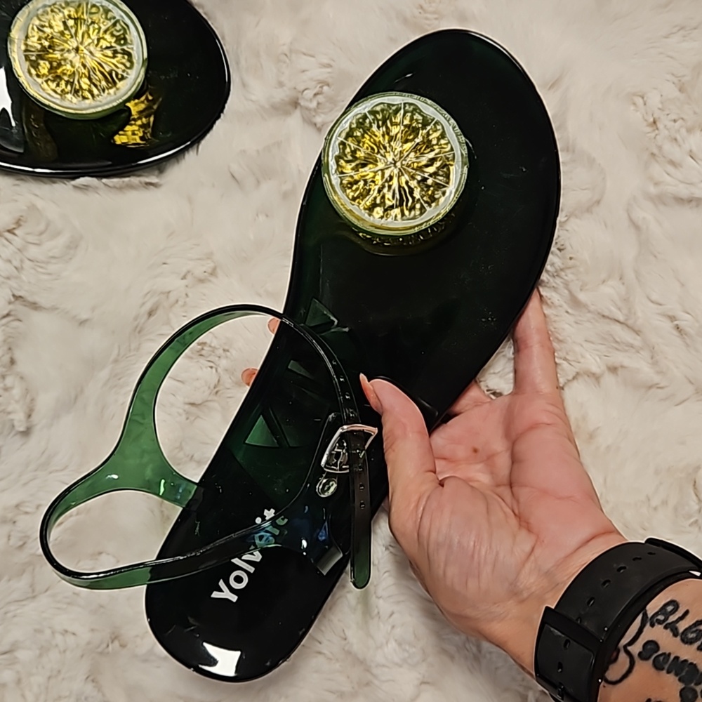 Lime slices slippers flip flops green sz.40 9- 9.5 new no tags beach tropical - Picture 9 of 10
